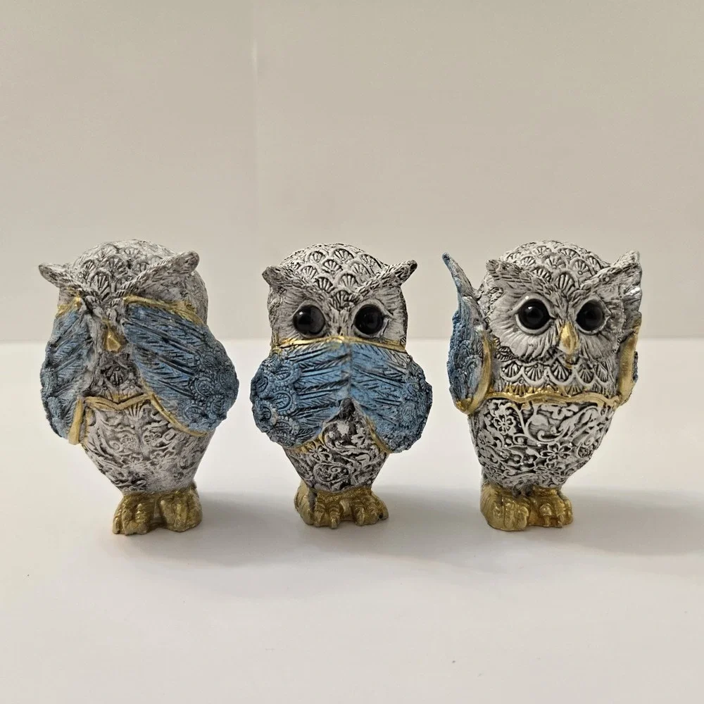 Three Wise Owls Figurine See No Evil Hear No Speak No Beutiful Decoration